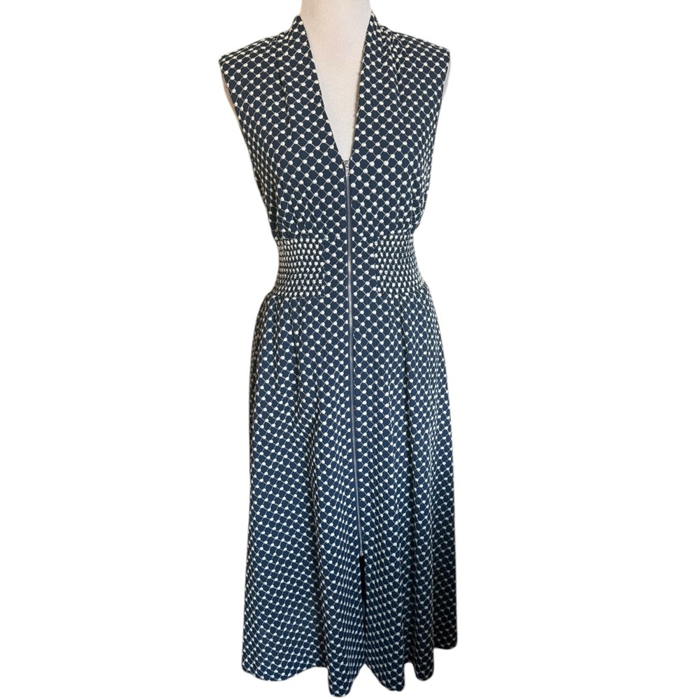 Kensie Navy and White Geometric Midi Dress